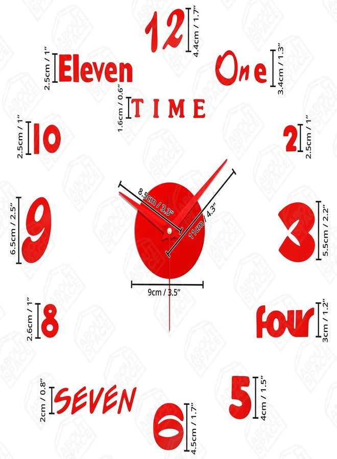 ABOUT SPACE ساعة حائط ABOUT SPACE - ساعة حائط لاصقة، بدون صوت تكتكة، بدون إطار، ساعة أكريليك تناظرية قابلة للتعديل، مناسبة لغرفة المعيشة، غرفة النوم، المكتب (أحمر - أرقام، كلمات)، 25 سم، 50 سم - Image 2